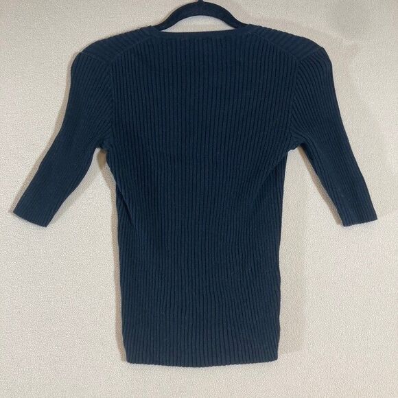 J Crew Vintage Sweater Sz Med Black Ribbed 3/4 Sleeve Y2K Preppy Minimalist - Picture 7 of 8